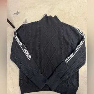Pajar Black Cable Knit Turtleneck Sweater with Logo Sleeve Tape